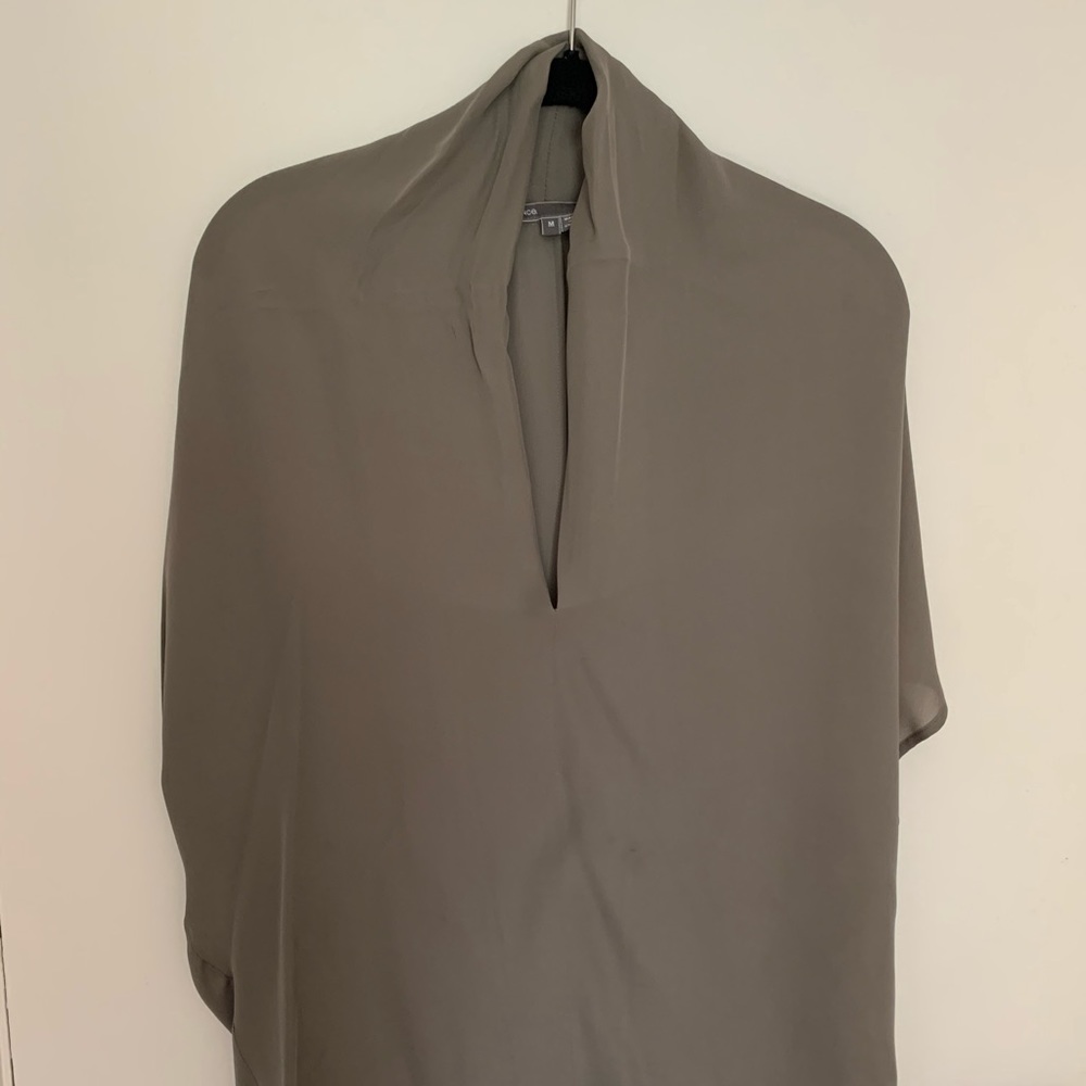 Vince drape neck silk oversized blouse taupe